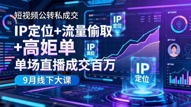 （16407期）短视频公转私成交9月线下大课，IP定位+流量偷取+高客单，单场直播成交百万-靠谱项目库