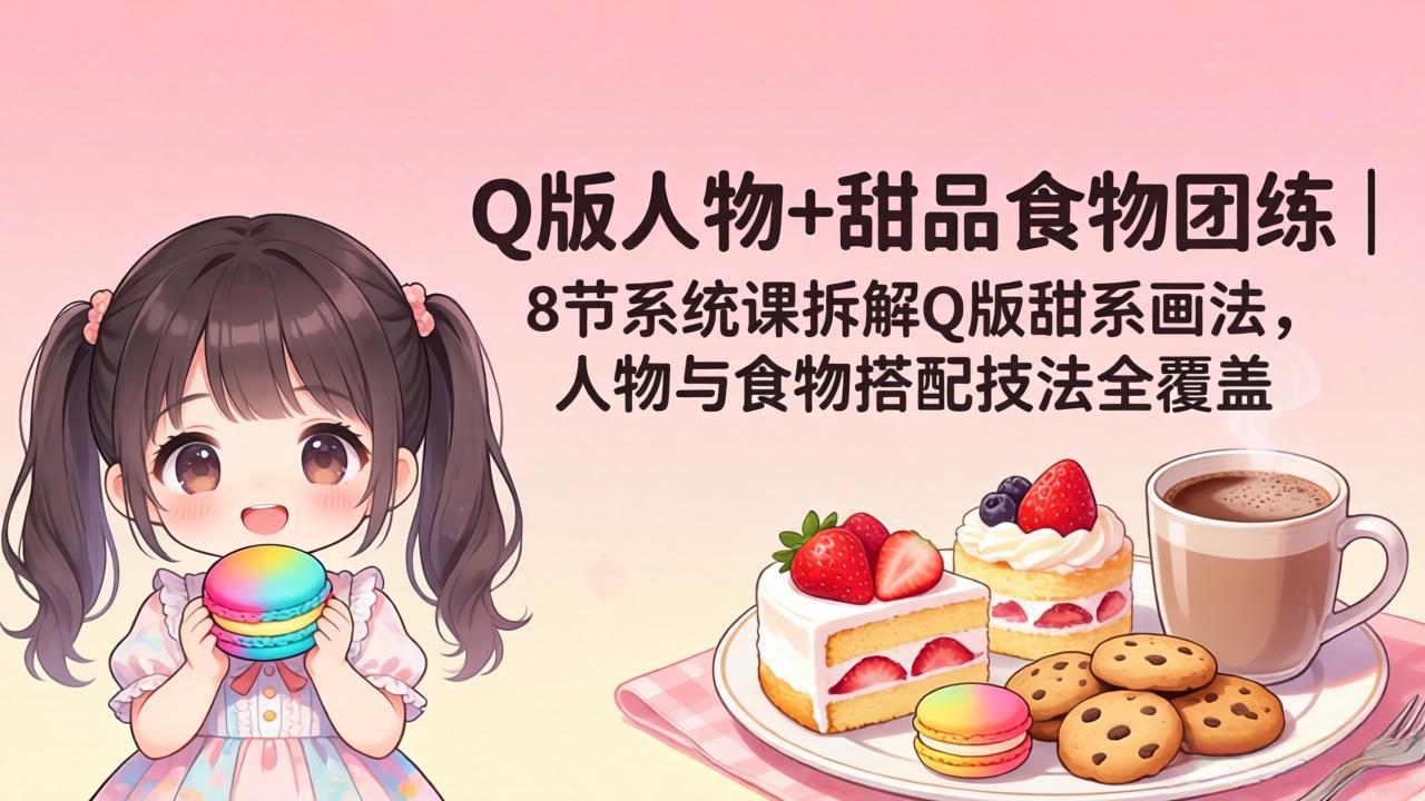 （18037期）Q版人物+甜品食物团练｜8节系统课拆解Q版甜系画法，人物与食物搭配技法全覆盖-靠谱项目库