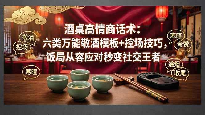 （18020期）付费文章：酒桌高情商话术：六类万能敬酒模板+控场技巧，饭局从容应对秒变社交王者-靠谱项目库