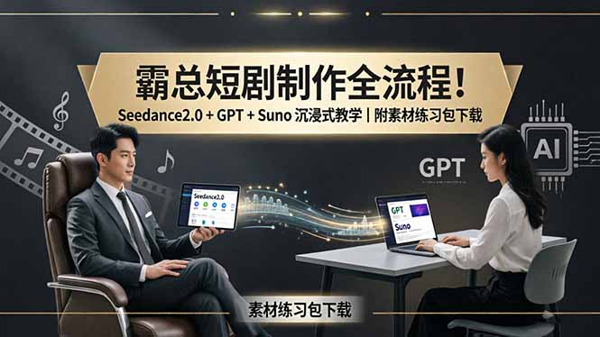 （18153期）霸总短剧制作全流程！Seedance2.0 + GPT + Suno 沉浸式教学｜附素材练习包下载-靠谱项目库