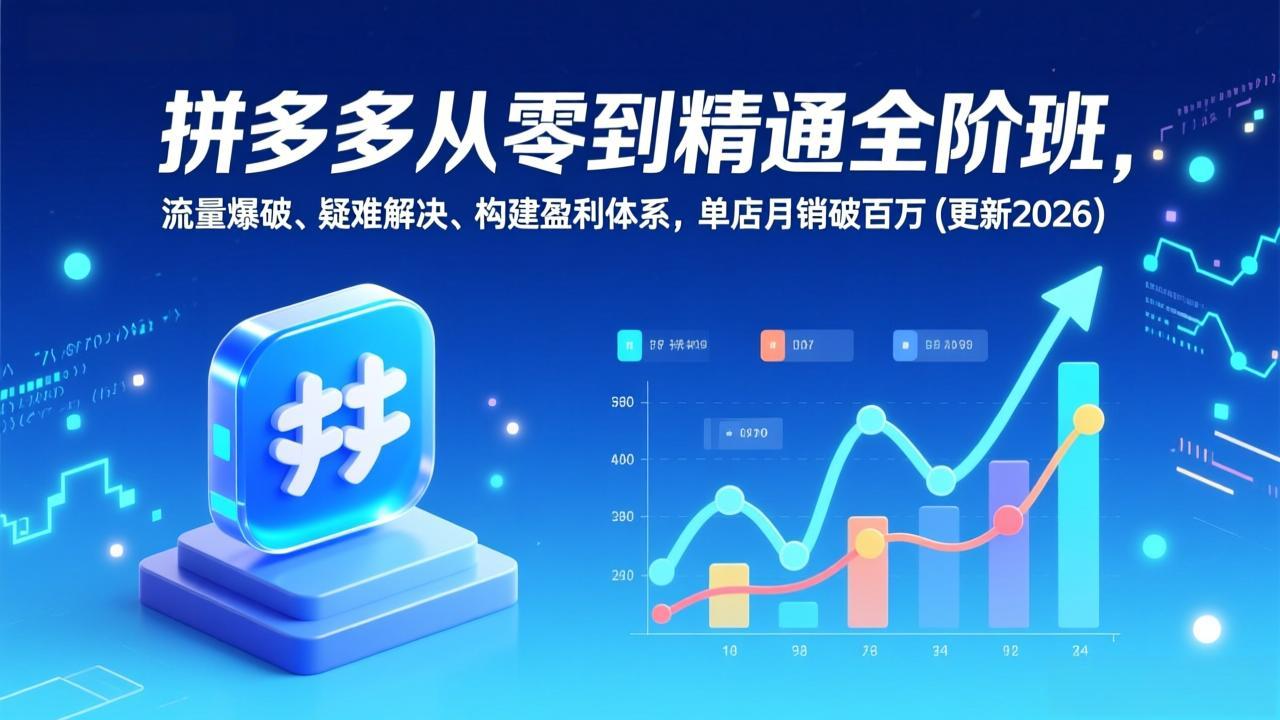 （17148期）拼多多从零到精通全阶班，流量爆破、疑难解决，构建盈利体系，单店月销破百万(更新2026)-靠谱项目库