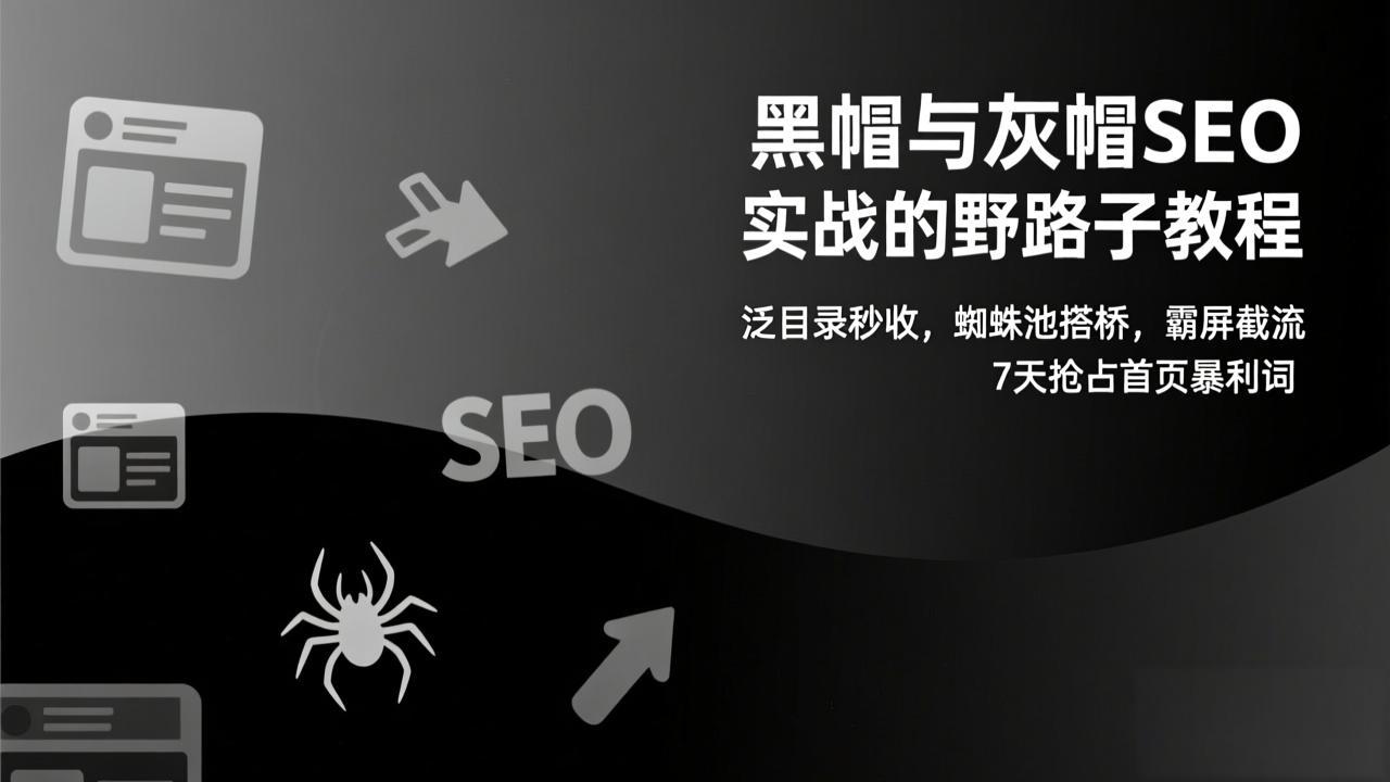 （17125期）黑帽与灰帽SEO实战的野路子教程：泛目录秒收，蜘蛛池搭桥，霸屏截流，7天抢占首页暴利词-靠谱项目库