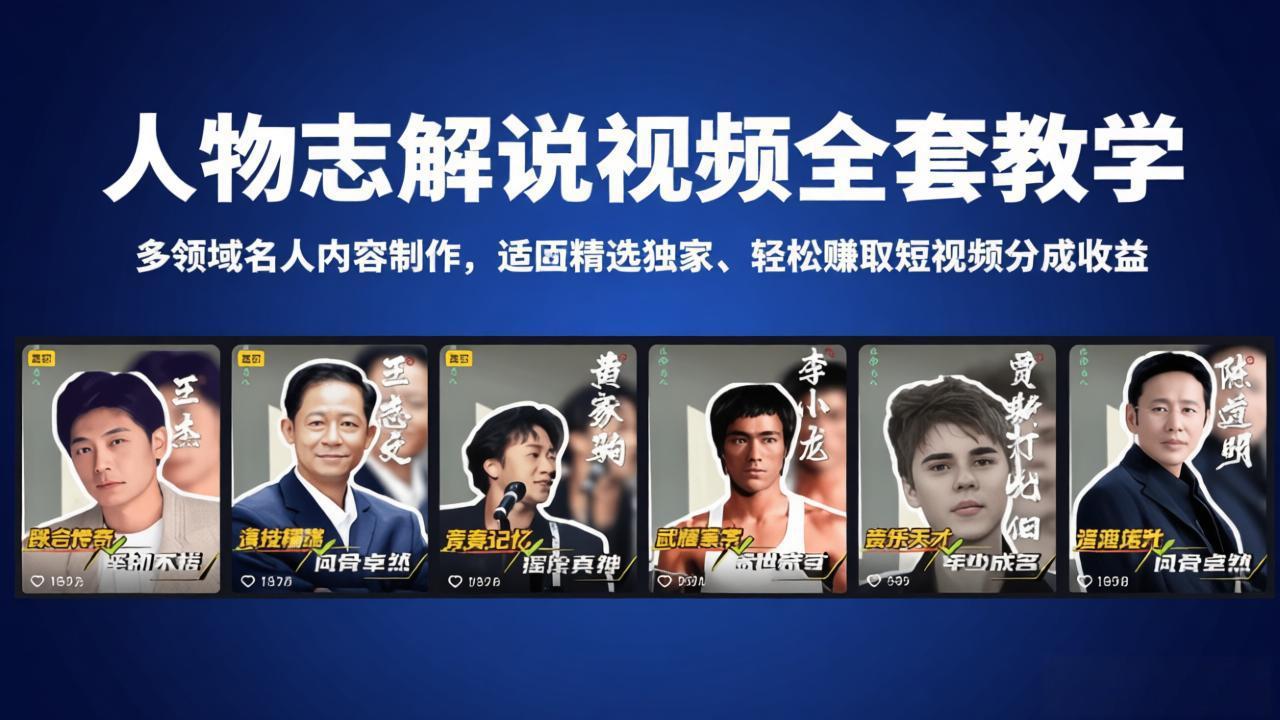 （18205期）人物志解说视频全套教学，多领域名人内容制作，适配精选独家，轻松赚取短视频分成收益-靠谱项目库