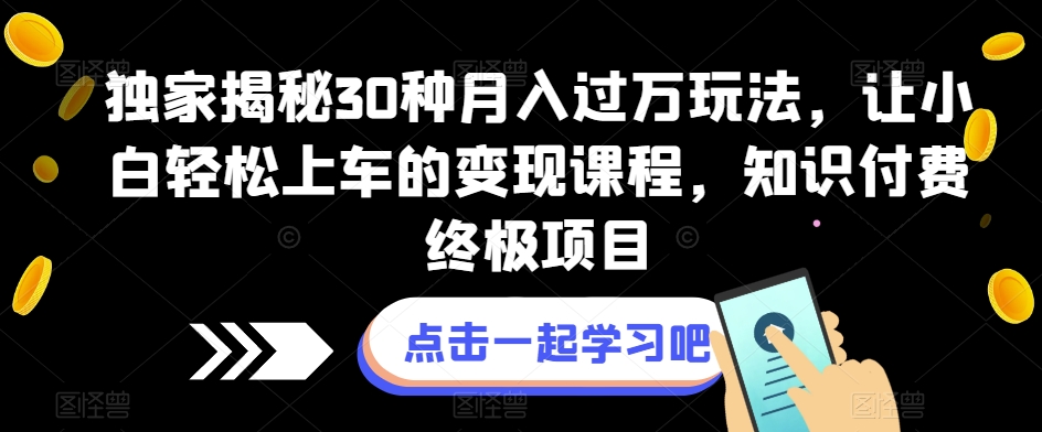 独家揭秘30种月入过万玩法，让小白轻松上车的变现课程，知识付费终极项目【揭秘】-靠谱项目库