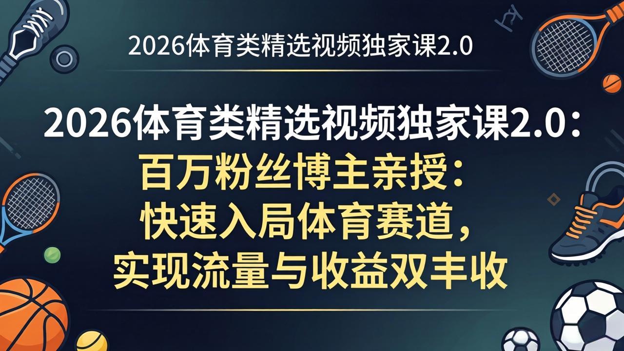 （17991期）2026体育类精选视频独家课2.0：百万粉丝博主亲授：快速入局体育赛道，实现流量与收益双丰收-靠谱项目库