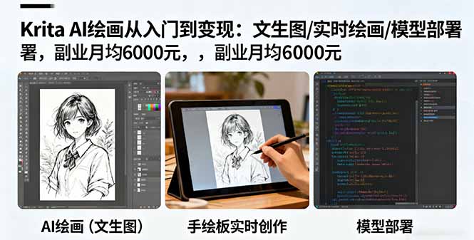 （16222期）Krita AI绘画从入门到变现：文生图/实时绘画/模型部署，副业月均6000元-靠谱项目库