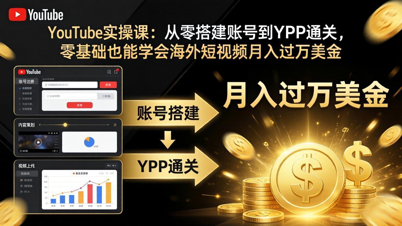 （17897期）YouTube实操课：从零搭建账号到YPP通关，零基础也能学会海外短视频月入过万美金-靠谱项目库