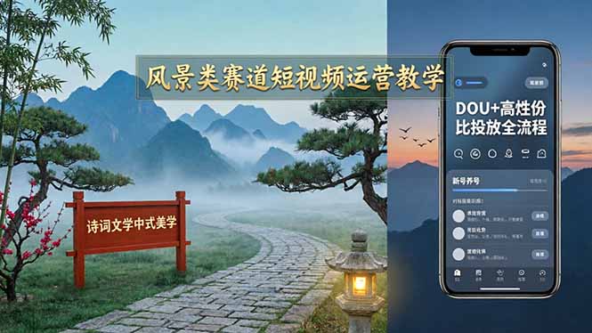 （17992期）风景类赛道短视频运营教学：诗词文学中式美学，新号养号对标账号定位，DOU+高性价比投放全流程-靠谱项目库