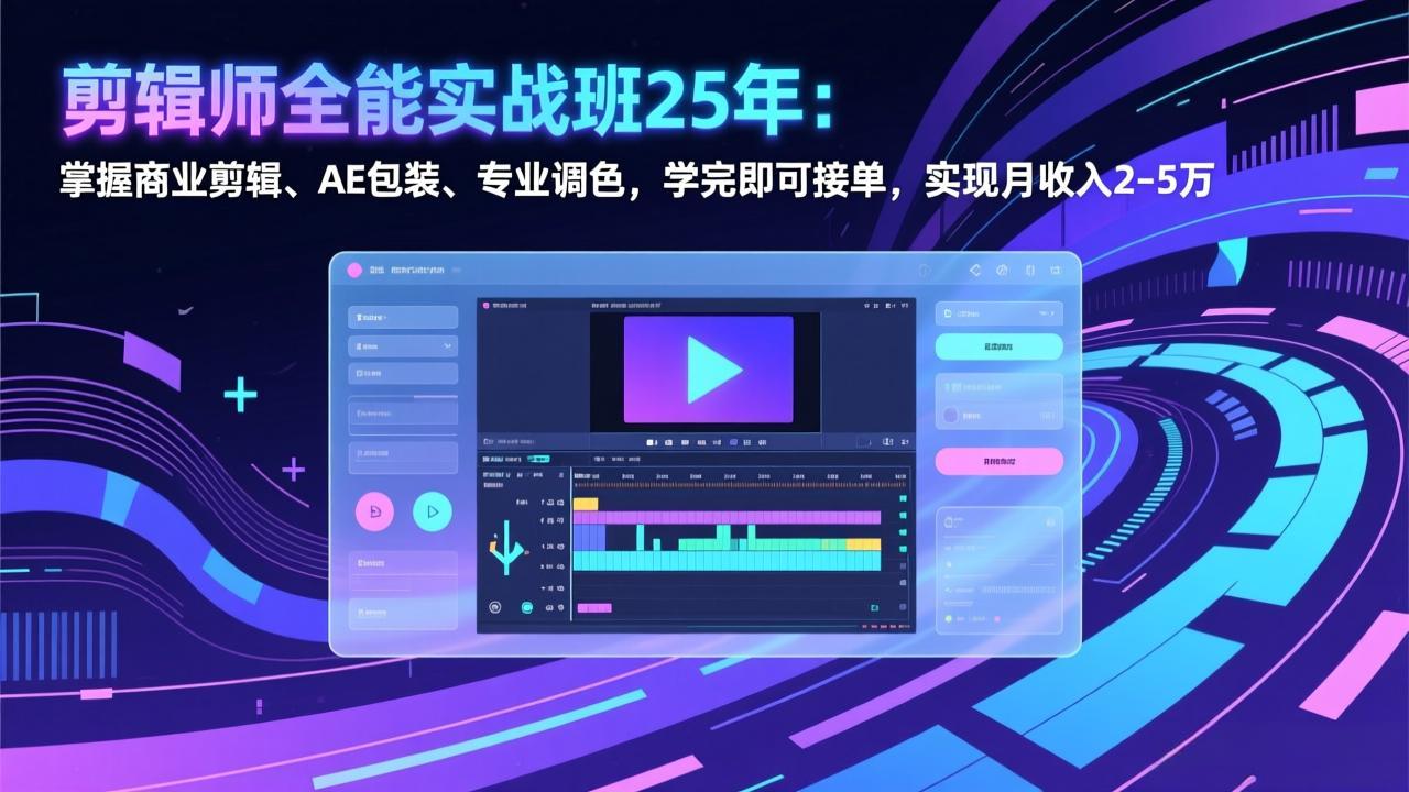 （17294期）剪辑师全能实战班25年：掌握商业剪辑、AE包装、专业调色，学完即可接单，实现月收入2-5万-靠谱项目库