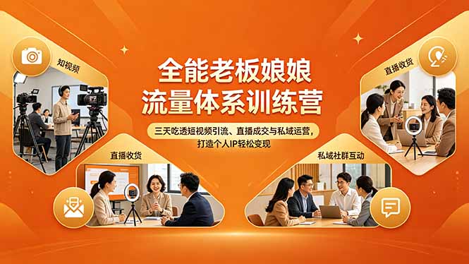 （18187期）全能老板娘流量体系训练营，三天吃透短视频引流、直播成交与私域运营，打造个人IP轻松变现-靠谱项目库