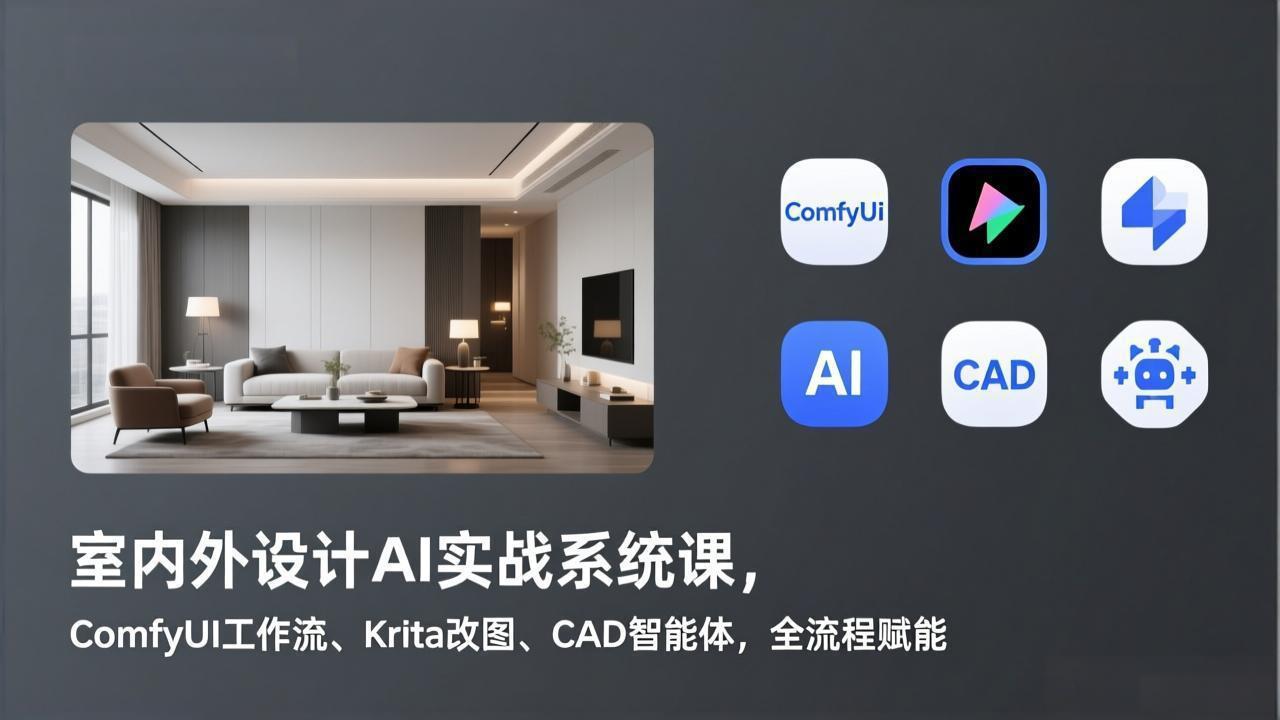 （17371期）室内外设计AI实战系统课，ComfyUI工作流、Krita改图、CAD智能体，全流程赋能-靠谱项目库