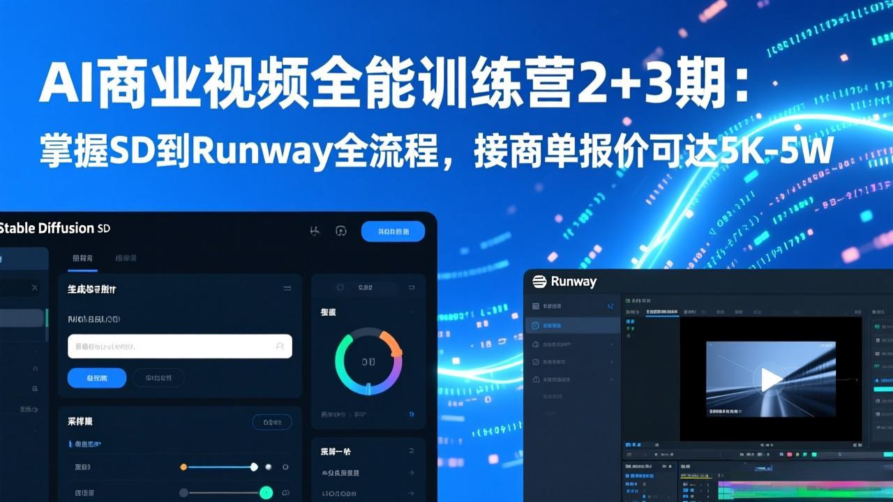 （17235期）AI商业视频全能训练营2+3期：掌握SD到Runway全流程，接商单报价可达5K-5W-靠谱项目库