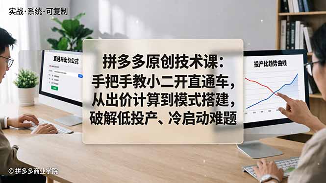 （18159期）拼多多原创技术课：手把手教小二开直通车，从出价计算到模式搭建，破解低投产、冷启动难题-靠谱项目库