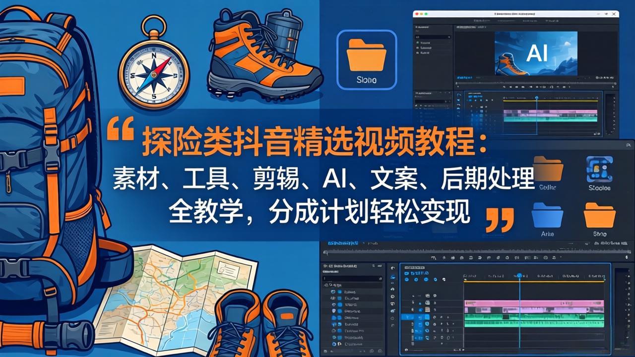 （17994期）探险类抖音精选视频教程：素材、工具、剪辑、AI、文案、后期处理全教学，分成计划轻松变现-靠谱项目库