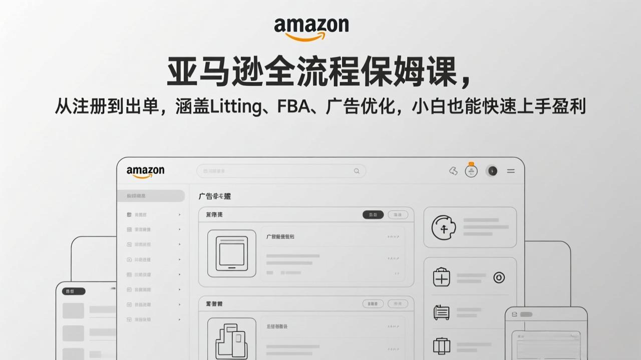 （17293期）亚马逊全流程保姆课，从注册到出单，涵盖Listing、FBA、广告优化，小白也能快速上手盈利-靠谱项目库