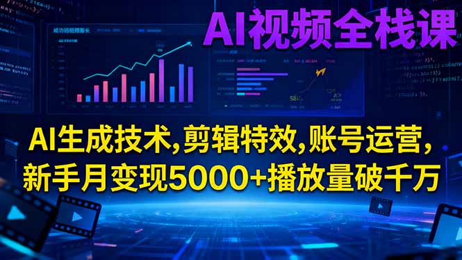 （16603期）AI视频全栈课:AI生成技术,剪辑特效,账号运营,新手月变现5000+播放量破千万-靠谱项目库