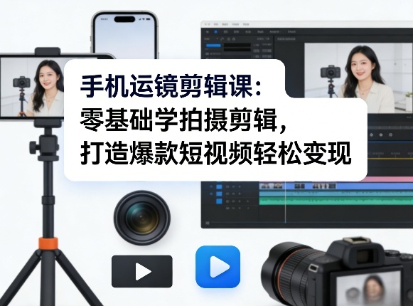 手机运镜剪辑课：零基础学拍摄剪辑，打造爆款短视频轻松变现-靠谱项目库