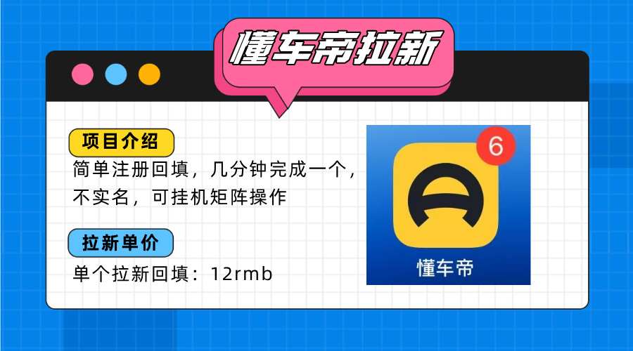 （15661期）懂车帝邪修拉新玩法，简单注册回填，不sm，单个拉新12rmb，轻松日入200+-靠谱项目库