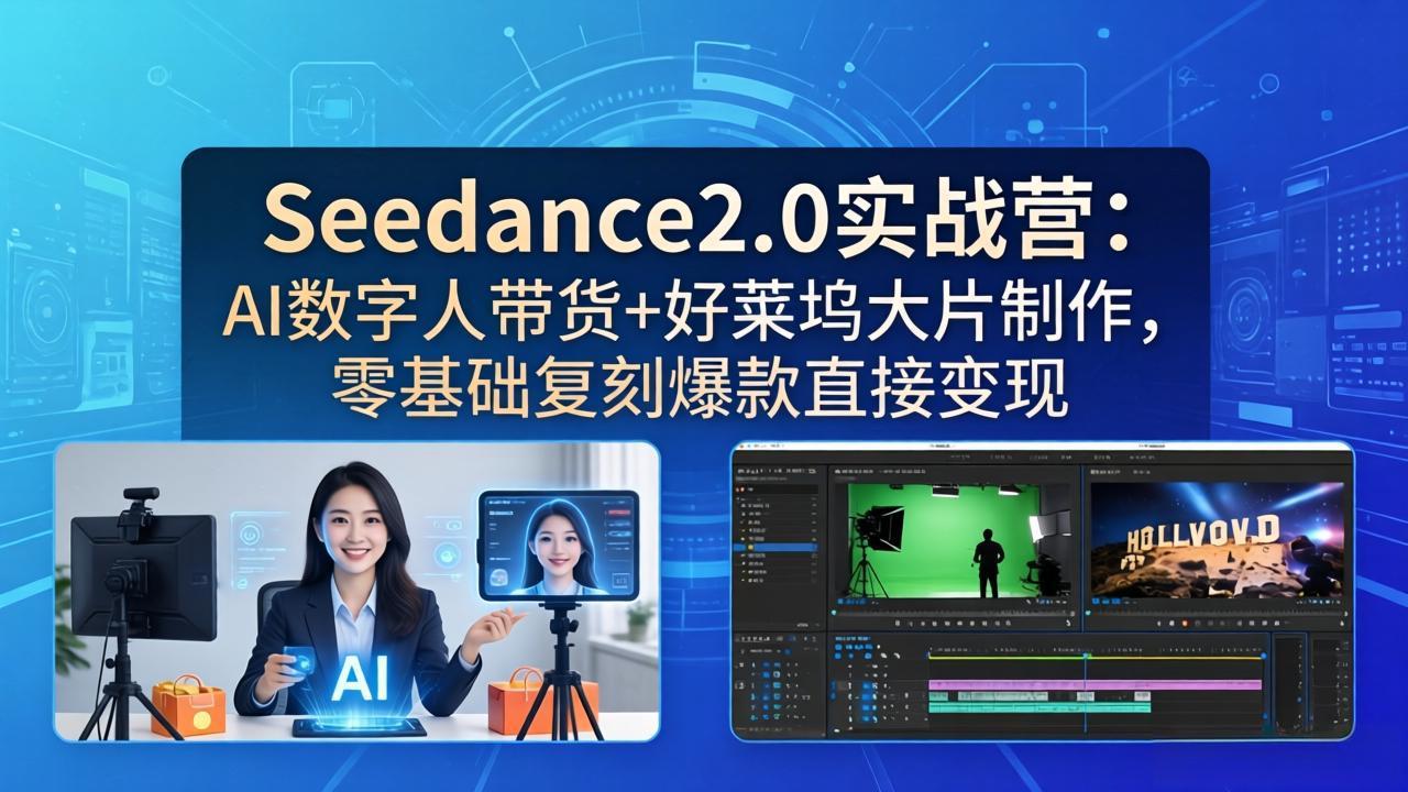 （18238期）Seedance2.0实战营：AI数字人带货+好莱坞大片制作，零基础复刻爆款直接变现-靠谱项目库
