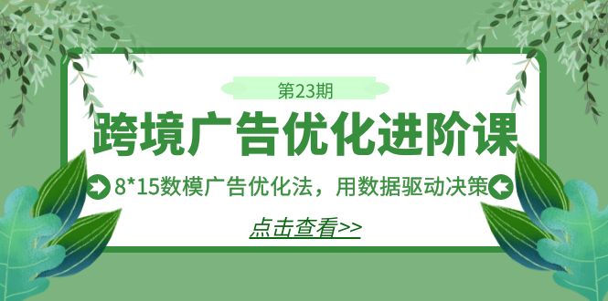 跨境广告·优化进阶课·第23期，8*15数模广告优化法，用数据驱动决策-靠谱项目库