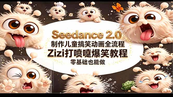（18211期）Seedance 2.0 制作儿童搞笑动画全流程Zizi打喷嚏爆笑教程｜零基础也能做-靠谱项目库