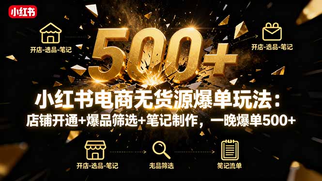 （16256期）小红书电商无货源爆单玩法：店铺开通+爆品筛选+笔记制作，一晚爆单500+-靠谱项目库