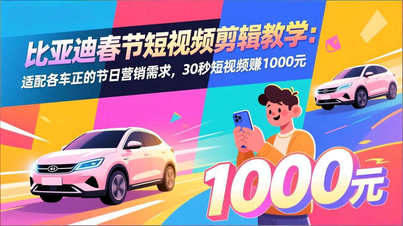 （17320期）比亚迪春节短视频剪辑教学：适配各车企的节日营销需求，30秒短视频赚1000元-靠谱项目库