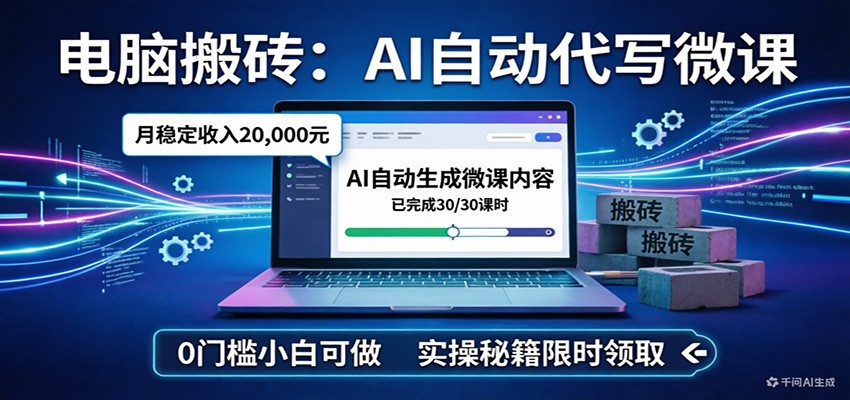 电脑搬砖AI自动代写微课，月稳定2W，0门槛小白可做，实操秘籍-靠谱项目库
