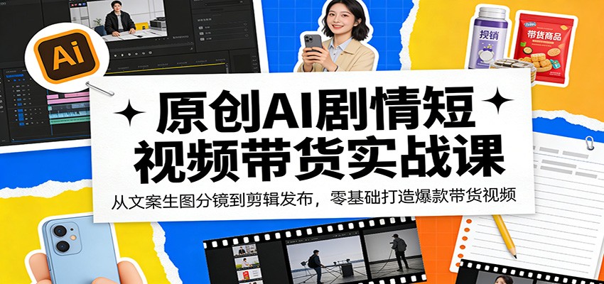 原创AI剧情短视频带货实战课：从文案生图分镜到剪辑发布，零基础打造爆款带货视频-靠谱项目库