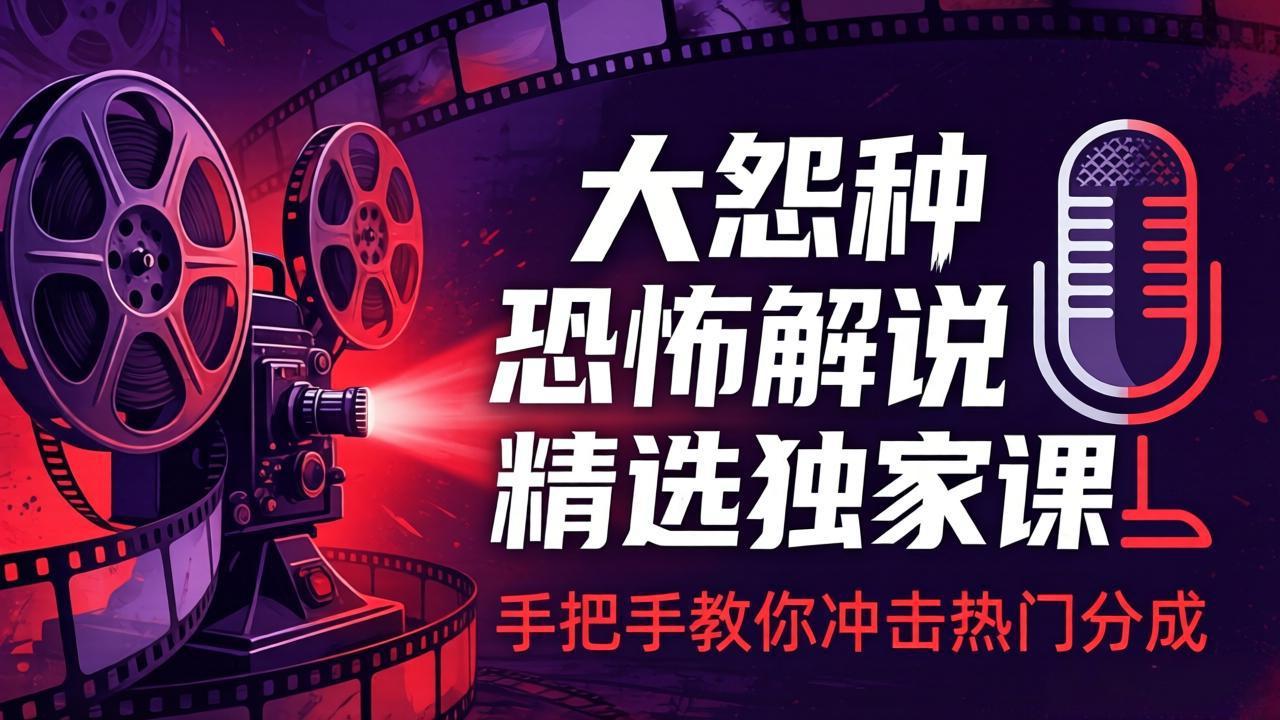 （17920期）大怨种恐怖解说精选独家课：电影下载+文案配音+片头封面，手把手教你冲击热门分成-靠谱项目库