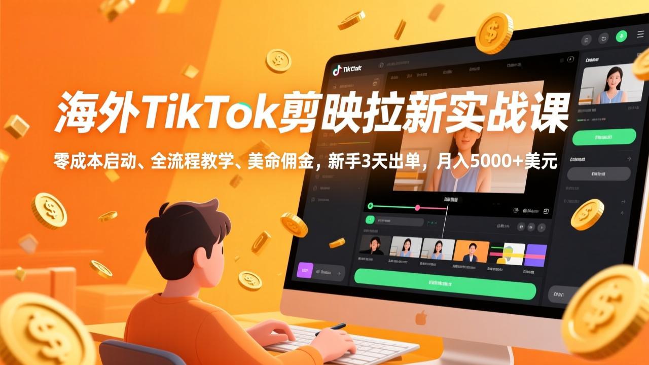 （17340期）海外TikTok剪映拉新实战课，零成本启动、全流程教学、美金佣金，新手3天出单，月入5000+美元-靠谱项目库