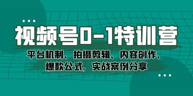 视频号0-1特训营：平台机制、拍摄剪辑、内容创作、爆款公式，实战案例分享-靠谱项目库