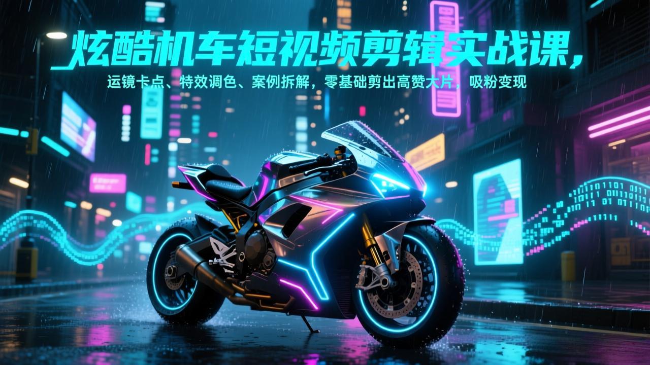 （17304期）炫酷机车短视频剪辑实战课，运镜卡点、特效调色、案例拆解，零基础剪出高赞大片，吸粉变现-靠谱项目库