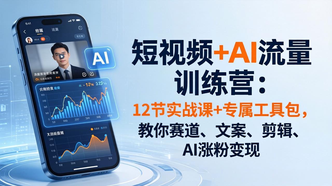 （18078期）短视频+AI流量训练营：12节实战课+专属工具包，教你赛道、文案、剪辑、AI涨粉变现-靠谱项目库