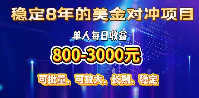 （15782期）稳定8年的美金对冲创业项目，单人每日收益800-3000，小众暴力项目-靠谱项目库