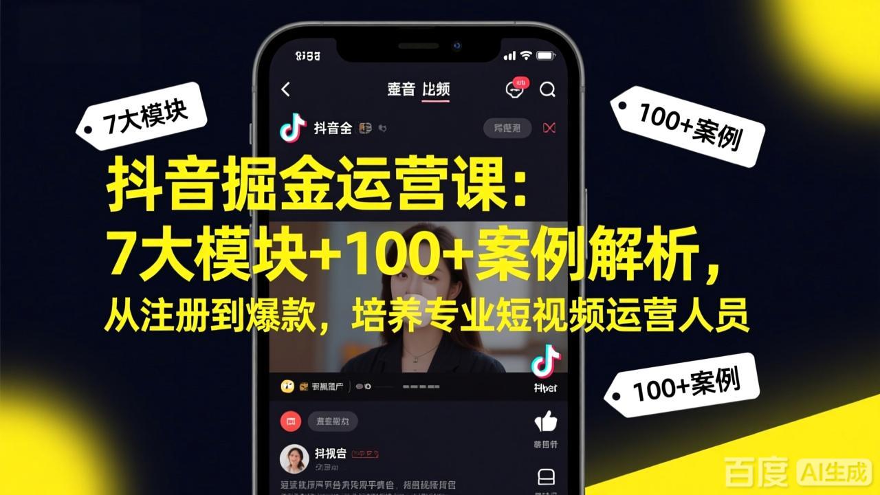 （17573期）抖音掘金运营课：7大模块+100+案例解析，从注册到爆款，培养专业短视频运营人员-靠谱项目库