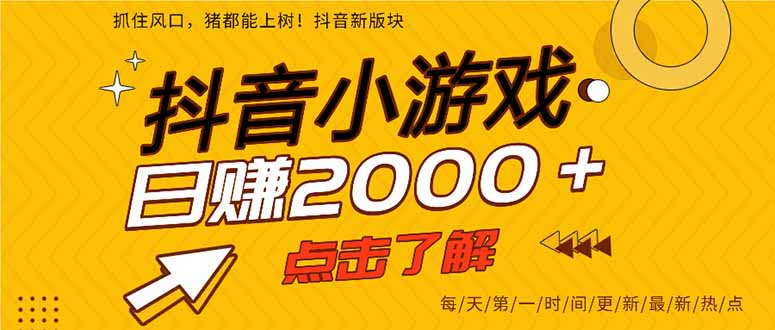 （16724期）25年爆火的抖音小游戏项目，一部手机日入2000+-靠谱项目库