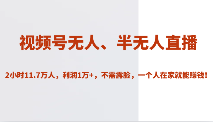 视频号无人、半无人直播2小时11.7万人，利润1万+，不需露脸，一个人在家就能赚钱！-靠谱项目库