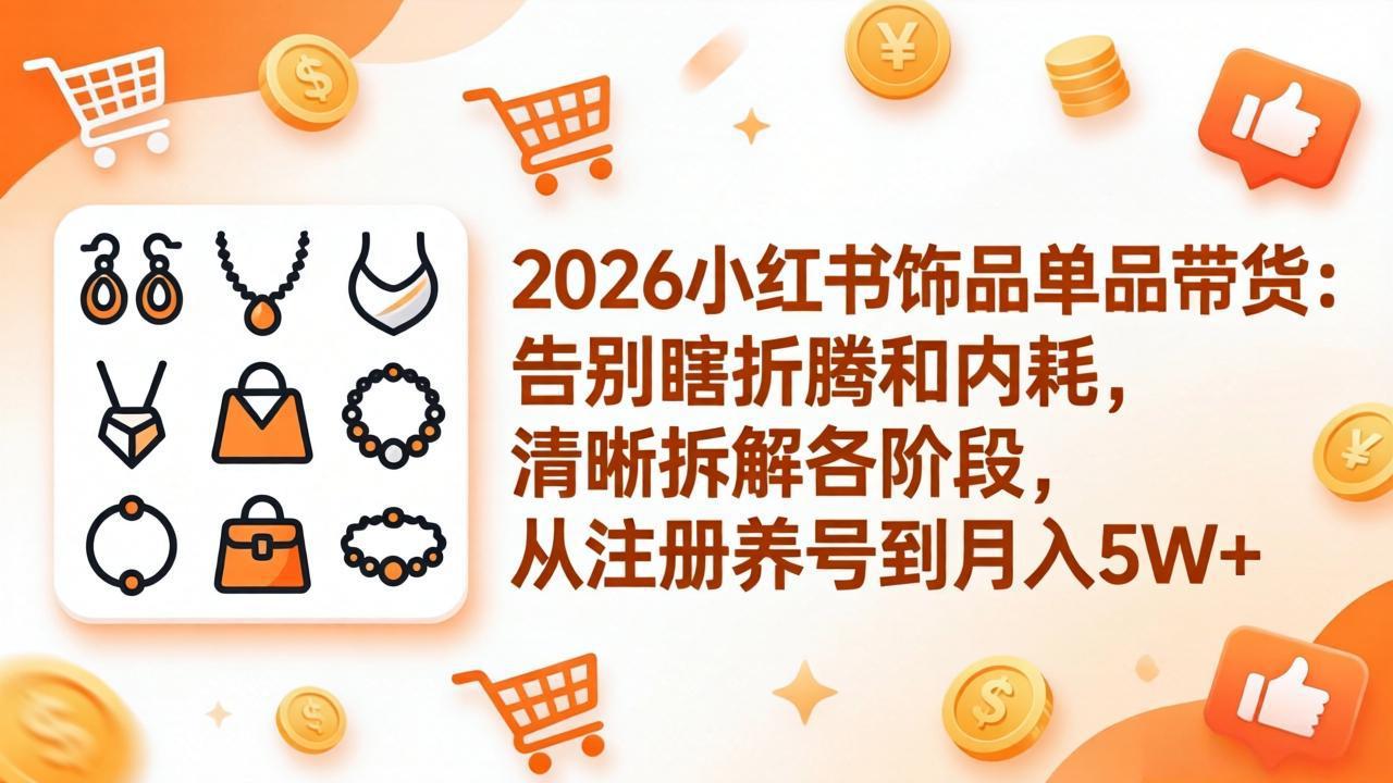 （17861期）2026小红书饰品单品带货：告别瞎折腾和内耗，清晰拆解各阶段，从注册养号到月入5W+-靠谱项目库