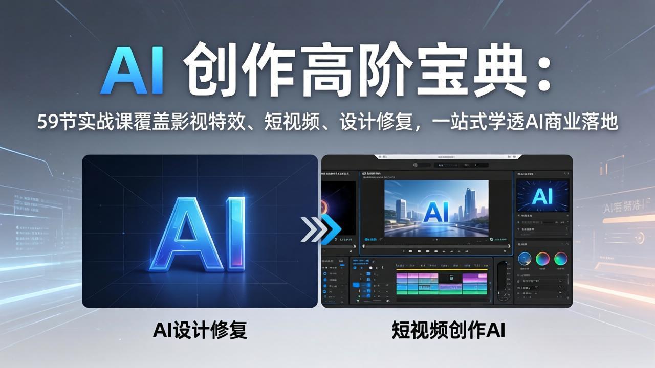 （17887期）AI 创作高阶宝典：59节实战课覆盖影视特效、短视频、设计修复，一站式学透AI商业落地-靠谱项目库