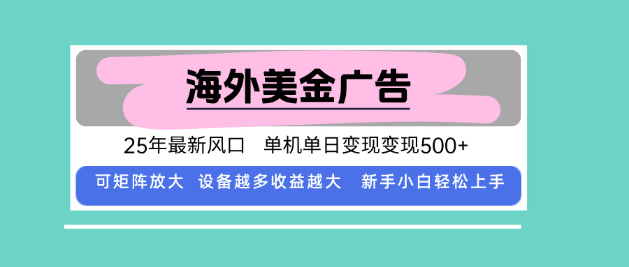（15902期）最新海外广告美金，全自动挂机，单机单日500+，可矩阵放大，新手小白轻…-靠谱项目库