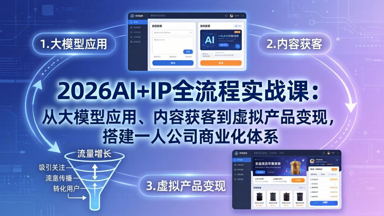 （17863期）2026AI+IP全流程实战课：从大模型应用、内容获客到虚拟产品变现，搭建一人公司商业化体系-靠谱项目库