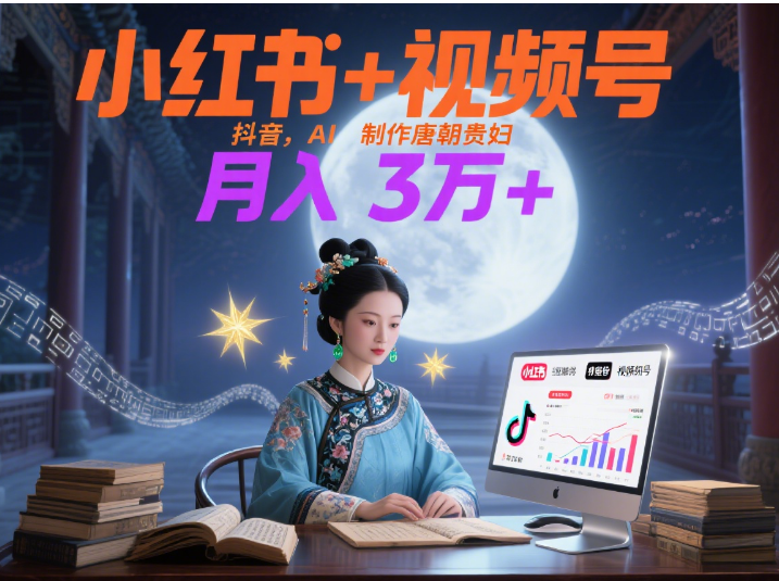 小红书+视频号+抖音，AI轻松制作唐朝贵妇IP，毒鸡汤、励志、减肥瘦身、养生赛道轻松切入，每天30分钟，轻松产出N条，月入3万+ -靠谱项目库