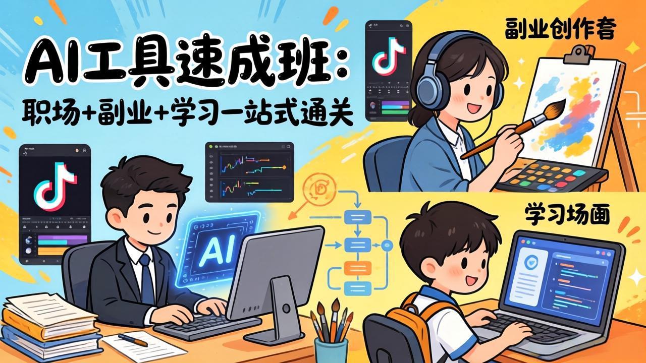（17650期）AI工具速成班：职场+副业+学习一站式通关，20+爆款类型+剪映技巧+抖音算法，0基础快速上手-靠谱项目库