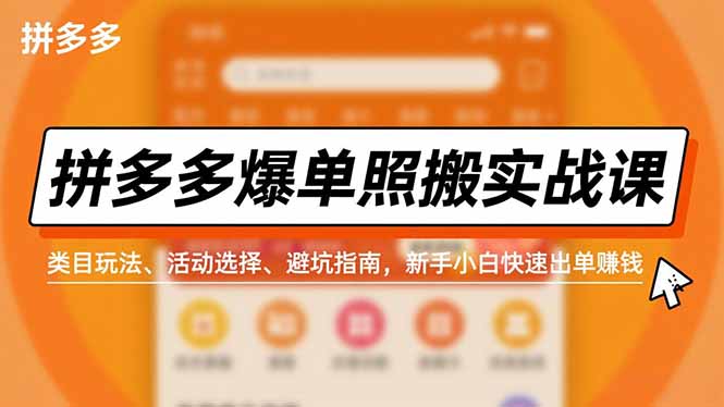 （16838期）拼多多爆单照搬实战课，类目玩法、活动选择、避坑指南，新手小白快速出单赚钱-靠谱项目库