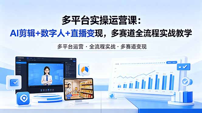 （18131期）某团队多平台实操运营课-更新26年4月20：AI剪辑+数字人+直播变现，多赛道全流程实战教学-靠谱项目库