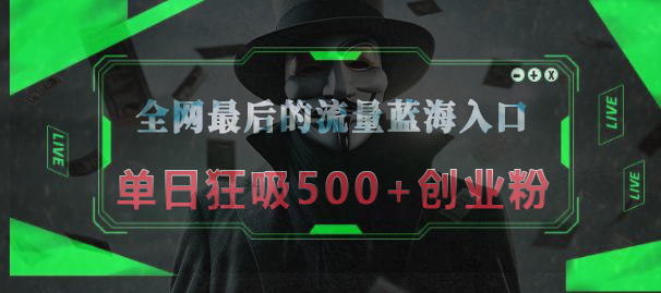 全网最后的流量蓝海入口，半小时引流50+创业粉，单日狂吸500+创业粉-靠谱项目库