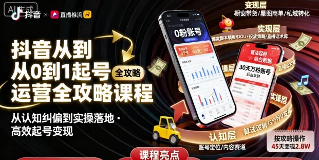 抖音从0到1起号运营全攻略课程，从认知纠偏到实操落地，高效起号变现-靠谱项目库
