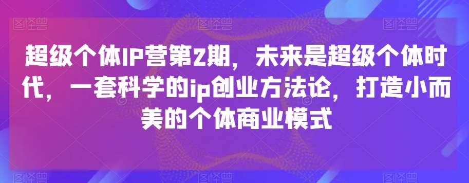 超级个体IP营第2期，未来是超级个体时代，一套科学的ip创业方法论，打造小而美的个体商业模式-靠谱项目库