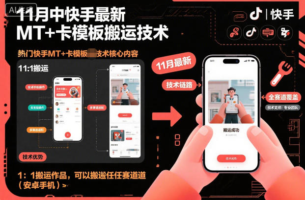11月中快手最新MT+卡模板搬运技术，1：1搬运作品，可以搬运任何赛道（安卓手机）-靠谱项目库